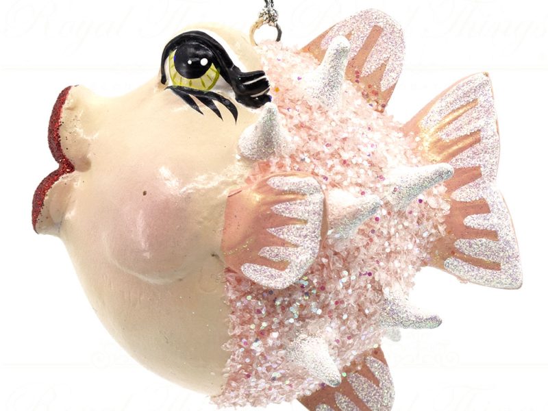 Goodwill Christmas Ornament Girly Pufferfish Blue Pink B 31545 Pink