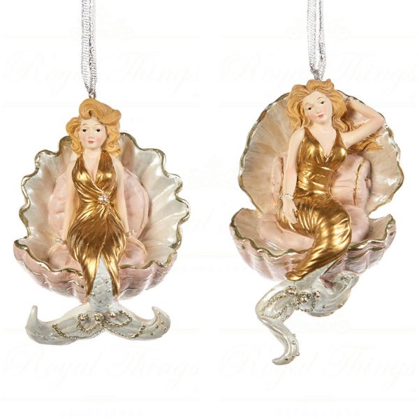 Goodwill Christmas Ornament Glamormous Mermaid In Shell Gold Cream White D 45150