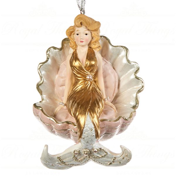 Goodwill Christmas Ornament Glamormous Mermaid In Shell Gold Cream White D 45150 Closed