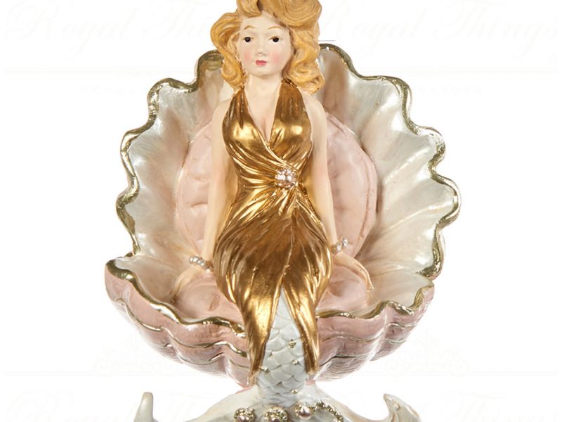 Goodwill Christmas Ornament Glamormous Mermaid In Shell Gold Cream White D 45150 Closed