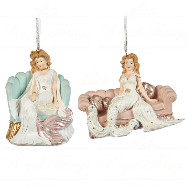 Goodwill Christmas Ornament Glamormous Mermaid On Sofa Pink Blue White D 45152