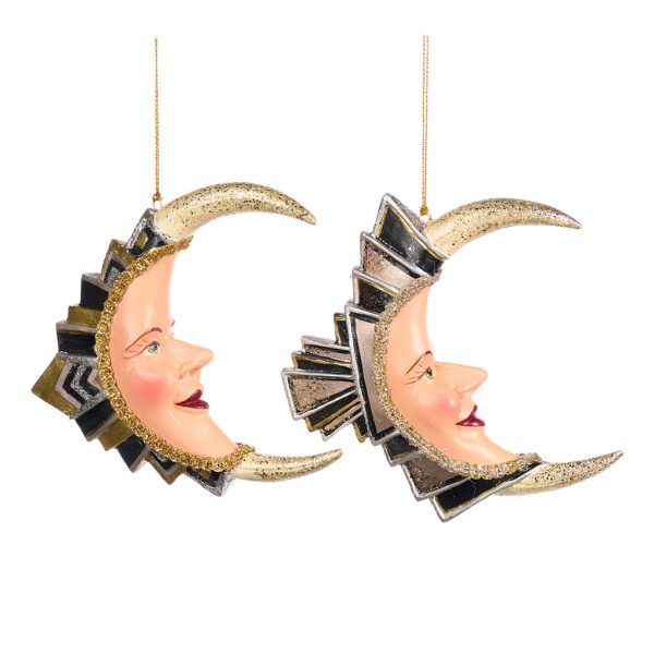 Goodwill Christmas Ornament Grand Hotel Art Deco Dangle Moon Ornament Black Gold Beige B 88261