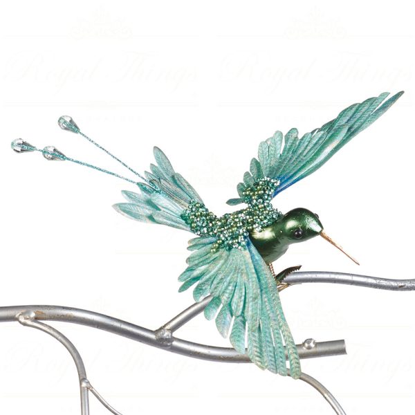 Goodwill Christmas Ornament Irid Beaded Flying Hummingbird On Clip Blue Al 74127