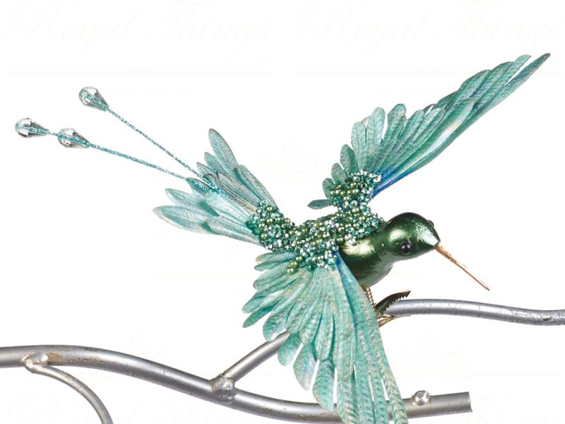 Goodwill Christmas Ornament Irid Beaded Flying Hummingbird On Clip Blue Al 74127
