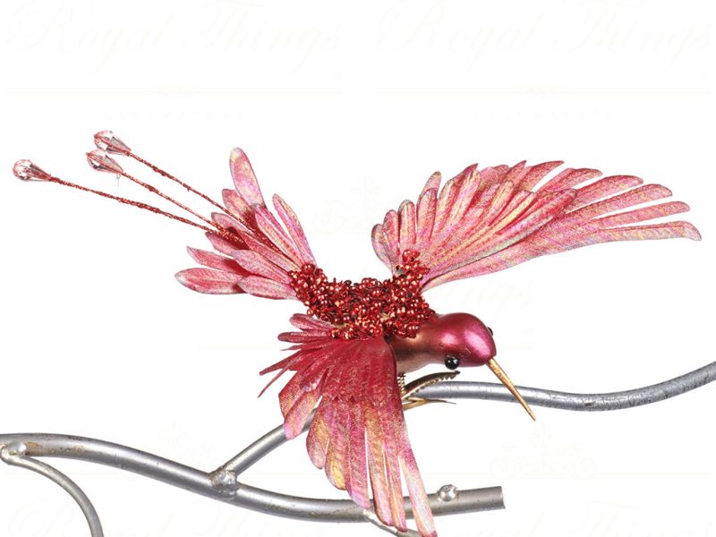 Goodwill Christmas Ornament Irid Beaded Flying Hummingbird On Clip Pink Al 74125