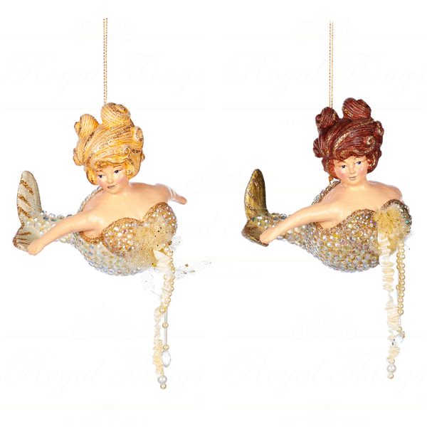 Goodwill Christmas Ornament Jewel Of Sea Chubby Mermaid Gold Cream Champagne B 89111