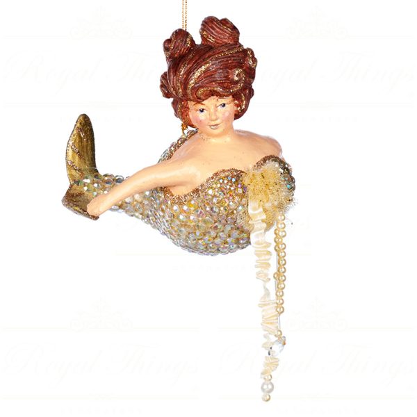 Goodwill Christmas Ornament Jewel Of Sea Chubby Mermaid Gold Cream Champagne B 89111 Gold