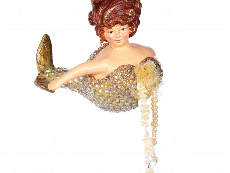 Goodwill Christmas Ornament Jewel Of Sea Chubby Mermaid Gold Cream Champagne B 89111 Gold
