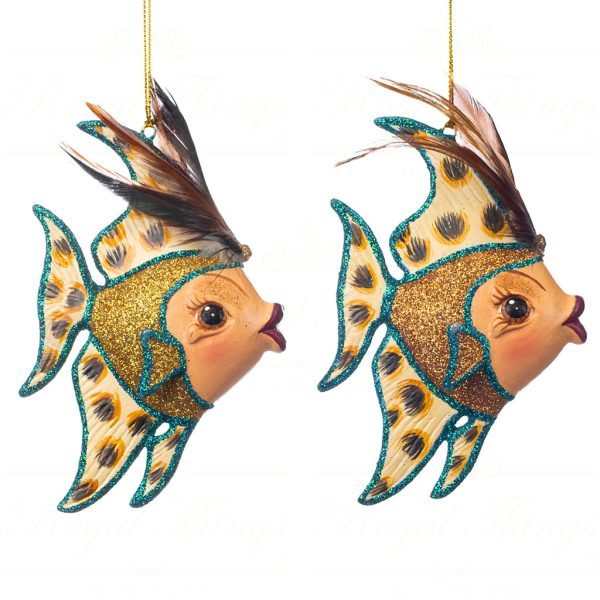 Goodwill Christmas Ornament Jungle Leopard Angel Fish Gold Blue Orange Brown B 89065