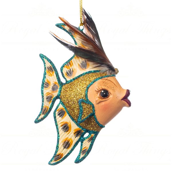 Goodwill Christmas Ornament Jungle Leopard Angel Fish Gold Blue Orange Brown B 89065 Gold