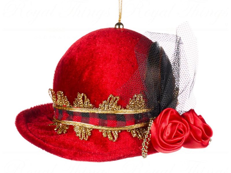 Goodwill Christmas Ornament Lady Hat With Roses Ornament Red Gold B 40019