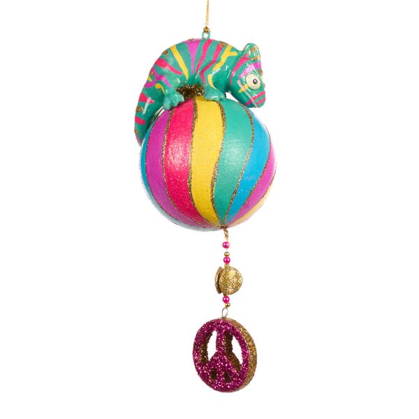 Goodwill Christmas Ornament Love And Peace Chameleon On Ball Ornament Multi B 88413 Blue