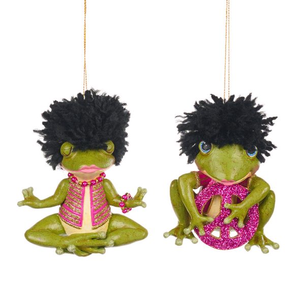 Goodwill Christmas Ornament Love And Peace Hippie Yoga Frog Ornament Green Pink B 88406