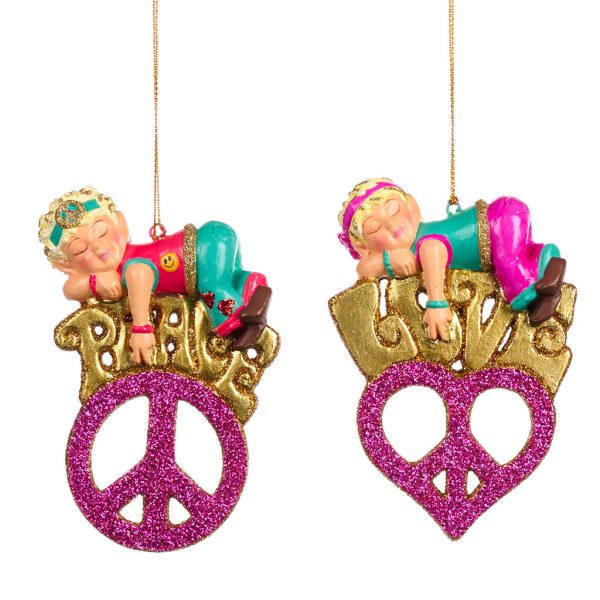 Goodwill Christmas Ornament Love And Peace Sleeping Elf Ornament Gold Green Pink B 88412