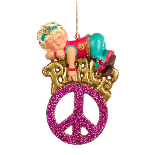 Goodwill Christmas Ornament Love And Peace Sleeping Elf Ornament Gold Green Pink B 88412 A