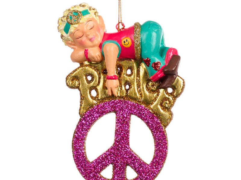Goodwill Christmas Ornament Love And Peace Sleeping Elf Ornament Gold Green Pink B 88412 A