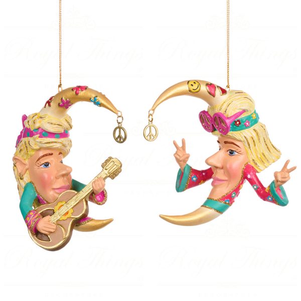 Goodwill Christmas Ornament Love Peace Hippie Music Moon Blue Pink Cream Gold B 88411