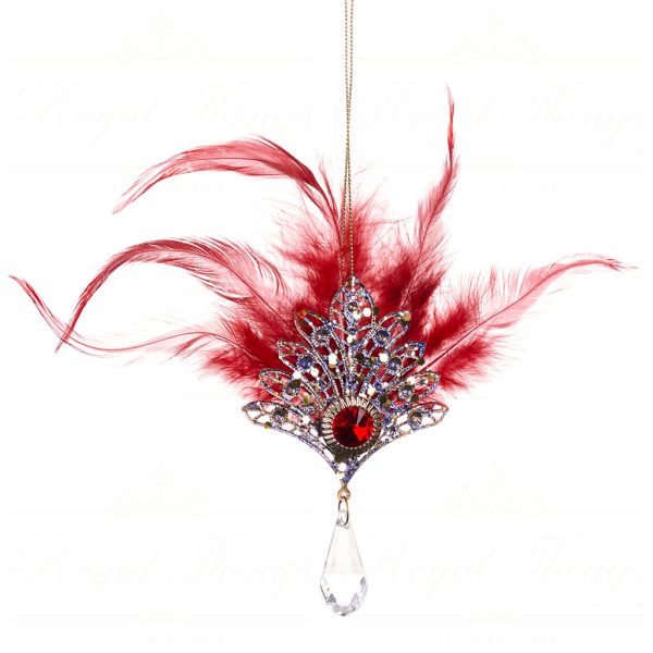 Goodwill Christmas Ornament Metal Plume Juweled Fan Ornament Red Mo 96359