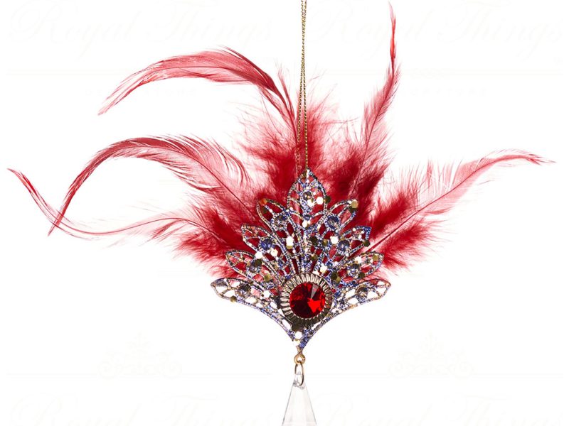 Goodwill Christmas Ornament Metal Plume Juweled Fan Ornament Red Mo 96359
