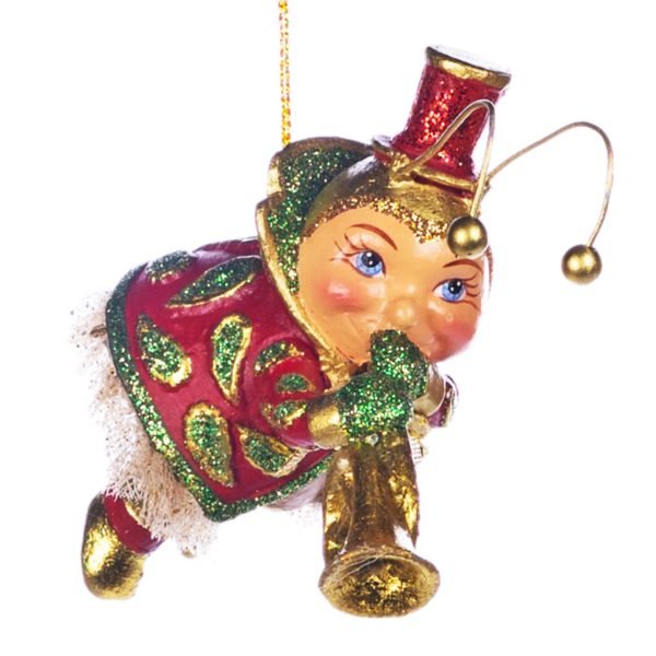 Goodwill Christmas Ornament Parade Music Bug Burgundy Green Gold B 89303 Red