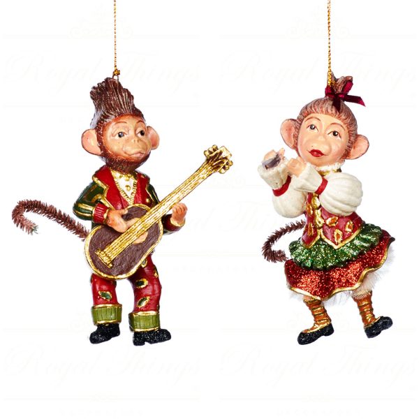 Goodwill Christmas Ornament Parade Music Monkey Couple Burgundy Green Gold Cream B 89307