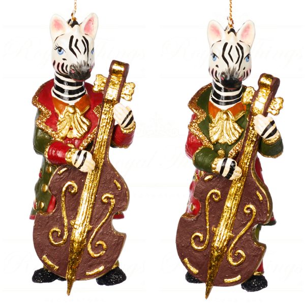 Goodwill Christmas Ornament Parade Music Zebra With Cello Burgundy Green Gold Cream Black B 89312
