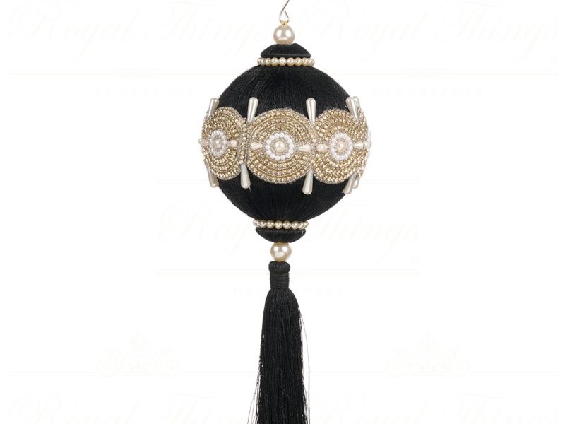 Goodwill Christmas Ornament Pearl Juwel Yarn Ball Tassel Ornament Black Gold L 35422