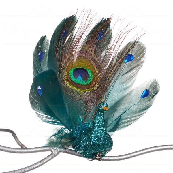 Goodwill Christmas Ornament Plume Peacock Tail On Clip Ornament Blue Mc 40435