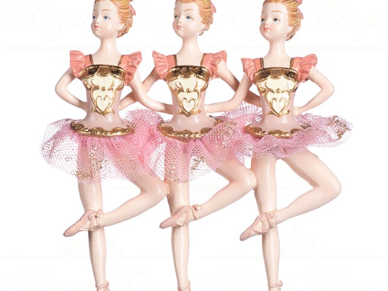 Goodwill Christmas Ornament Row Of 3 Dancing Ballerinas Pink Cream Gold D 45486