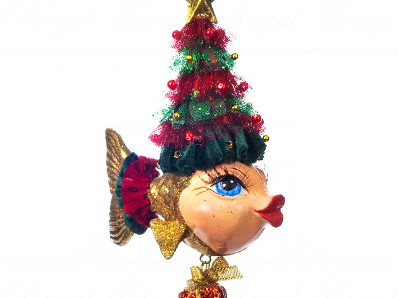 Goodwill Christmas Ornament Santa Express Xmas Tree Fish Red Green Gold B 89256 Gold