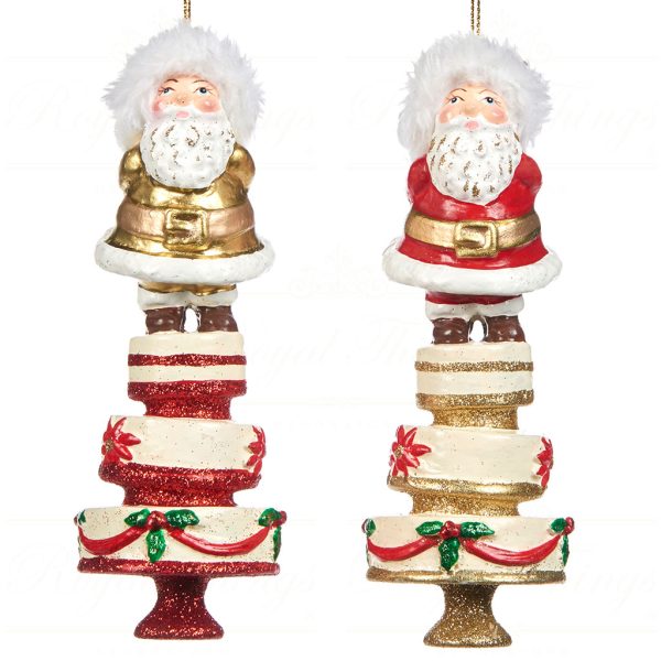 Goodwill Christmas Ornament Santa On Cake Red White Gold B 94411