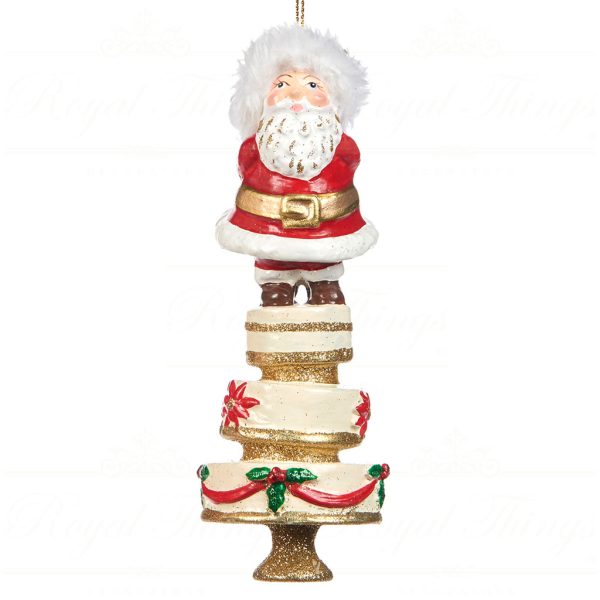 Goodwill Christmas Ornament Santa On Cake Red White Gold B 94411 Red