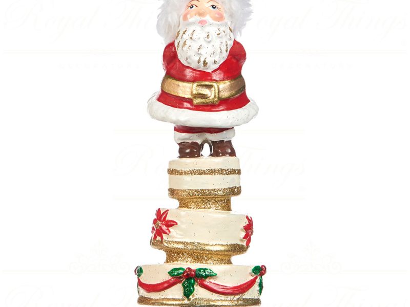 Goodwill Christmas Ornament Santa On Cake Red White Gold B 94411 Red