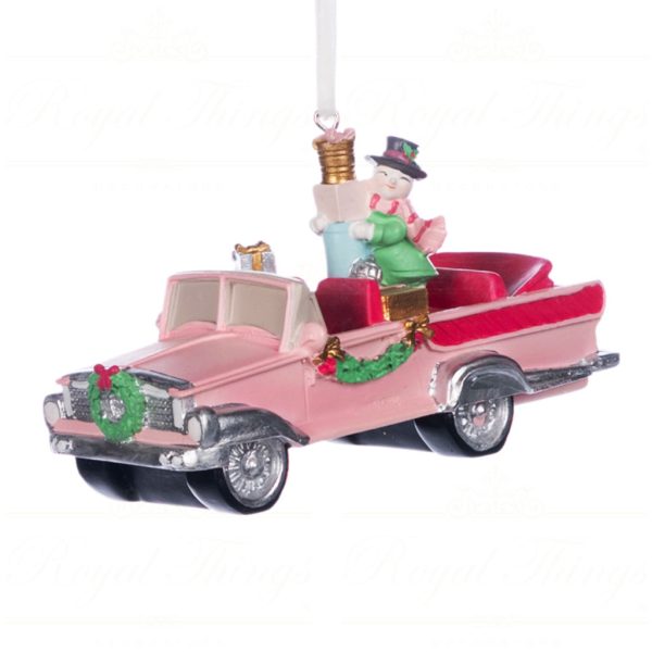 Goodwill Christmas Ornament Santa Snowman In Oldtimer Car Blue Pink Multicolor D 44131 Pink