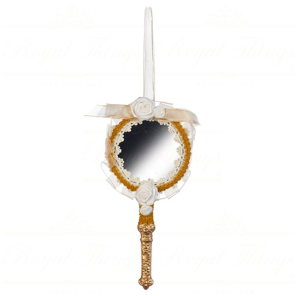 Goodwill Christmas Ornament Sheer Floral Hand Mirror Gold White Br 39306
