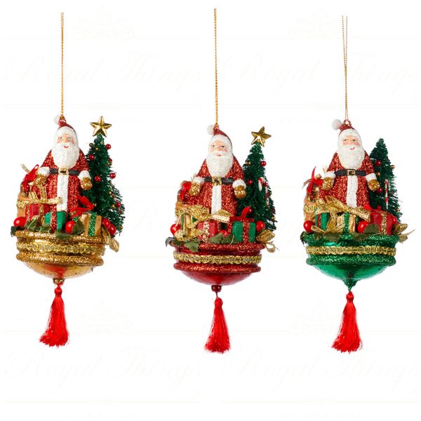 Goodwill Christmas Ornament Sisal Santa Tree Gift Scene Red Green Gold B 89253