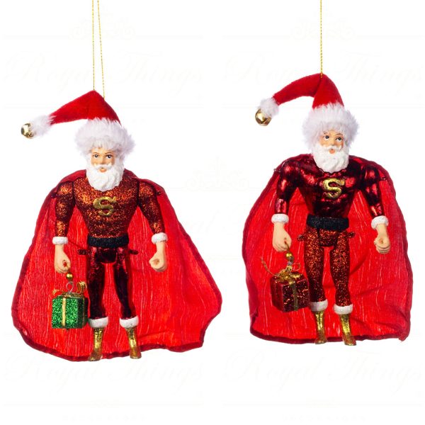 Goodwill Christmas Ornament Super Hero Santa With Cape Jointed Red Green Gold B 89406