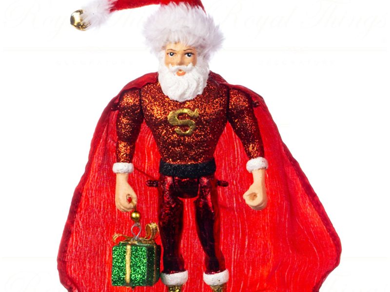 Goodwill Christmas Ornament Super Hero Santa With Cape Jointed Red Green Gold B 89406 Green