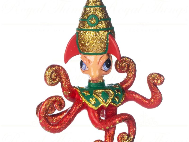 Goodwill Christmas Ornament Super Octopus Alien Red Green Gold B 89401 Green
