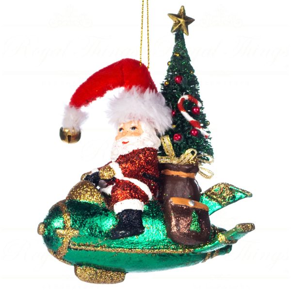 Goodwill Christmas Ornament Super Santa On Space Ship Red Green Gold B 89405 Green