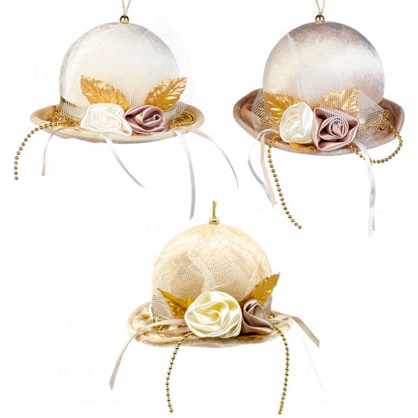 Goodwill Christmas Ornament Velvet Flower Hat Cream Champagne Gold Br 39315