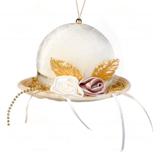 Goodwill Christmas Ornament Velvet Flower Hat Cream Champagne Gold Br 39315 Cream