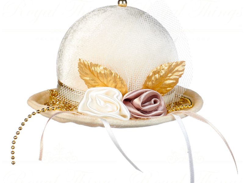 Goodwill Christmas Ornament Velvet Flower Hat Cream Champagne Gold Br 39315 Cream