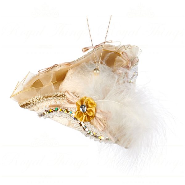Goodwill Christmas Ornament Velvet Plume Tricot Hat Cream Beige Gold Br 39308 Cream