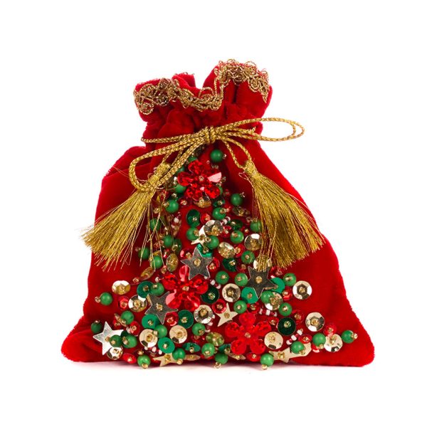 Goodwill Christmas Ornament Velvet Sequin Xmas Tree Pouch Bag Ornament Red Green If 10228 Red