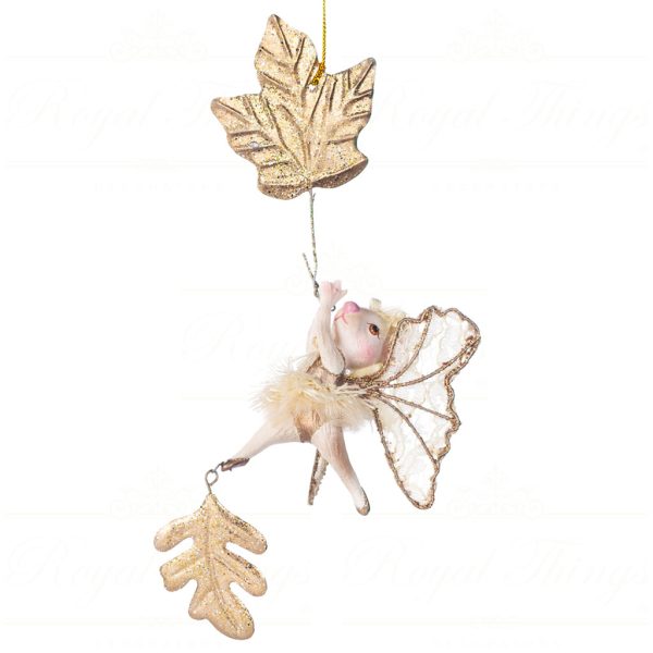 Goodwill Christmas Ornament Winter Fairies Mouse On Leaf Cream Gold B 89204 Champagne