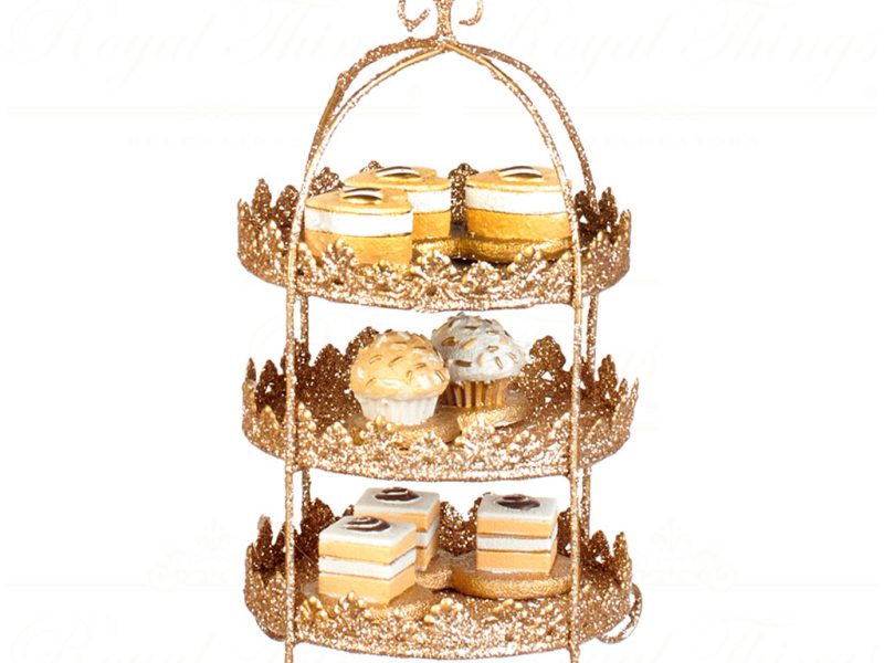 Goodwill Christmas Ornament Wire Glitter Cake Stand Gold Cream Mo 95254 B