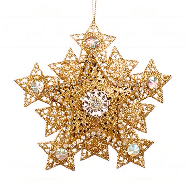 Goodwill Christmas Ornament Wire Jewel Star Gold Mo 95239 C