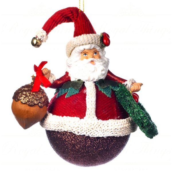 Goodwill Christmas Ornament Woodland Santa Ball With Pinecone Red Green Gold Brown White B 89357