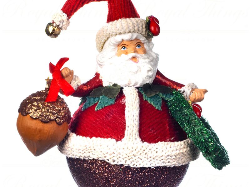 Goodwill Christmas Ornament Woodland Santa Ball With Pinecone Red Green Gold Brown White B 89357